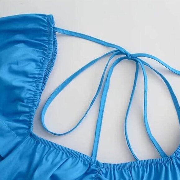 NWT Zara Blue Puff Sleeve Mini Dress - Picture 4 of 8